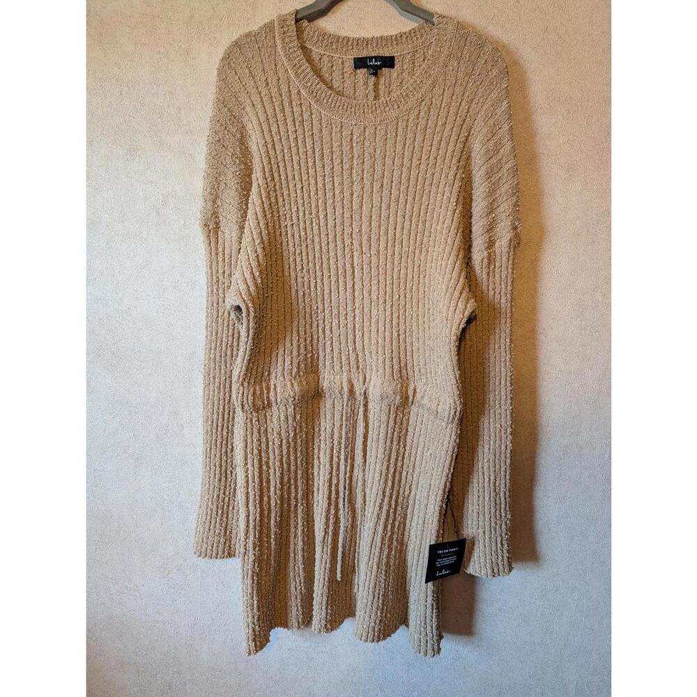 LULUS brown slugged cotton long sleeve mini dress nwt sz L - Picture 2 of 7